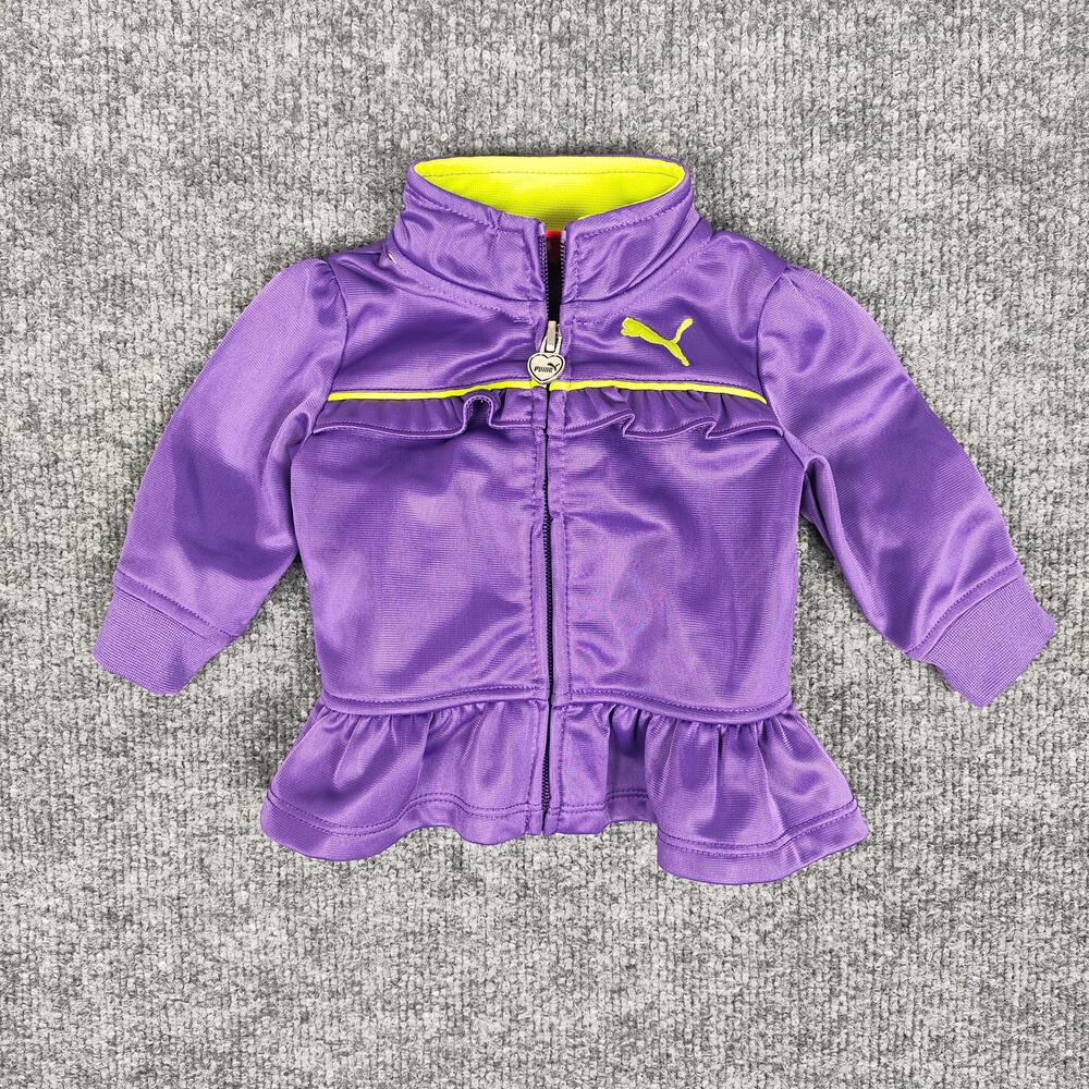 PUMA Jacket Pants Set Infant Girls 0-3M Purple Track Ruffle Zip Athletic Peplum